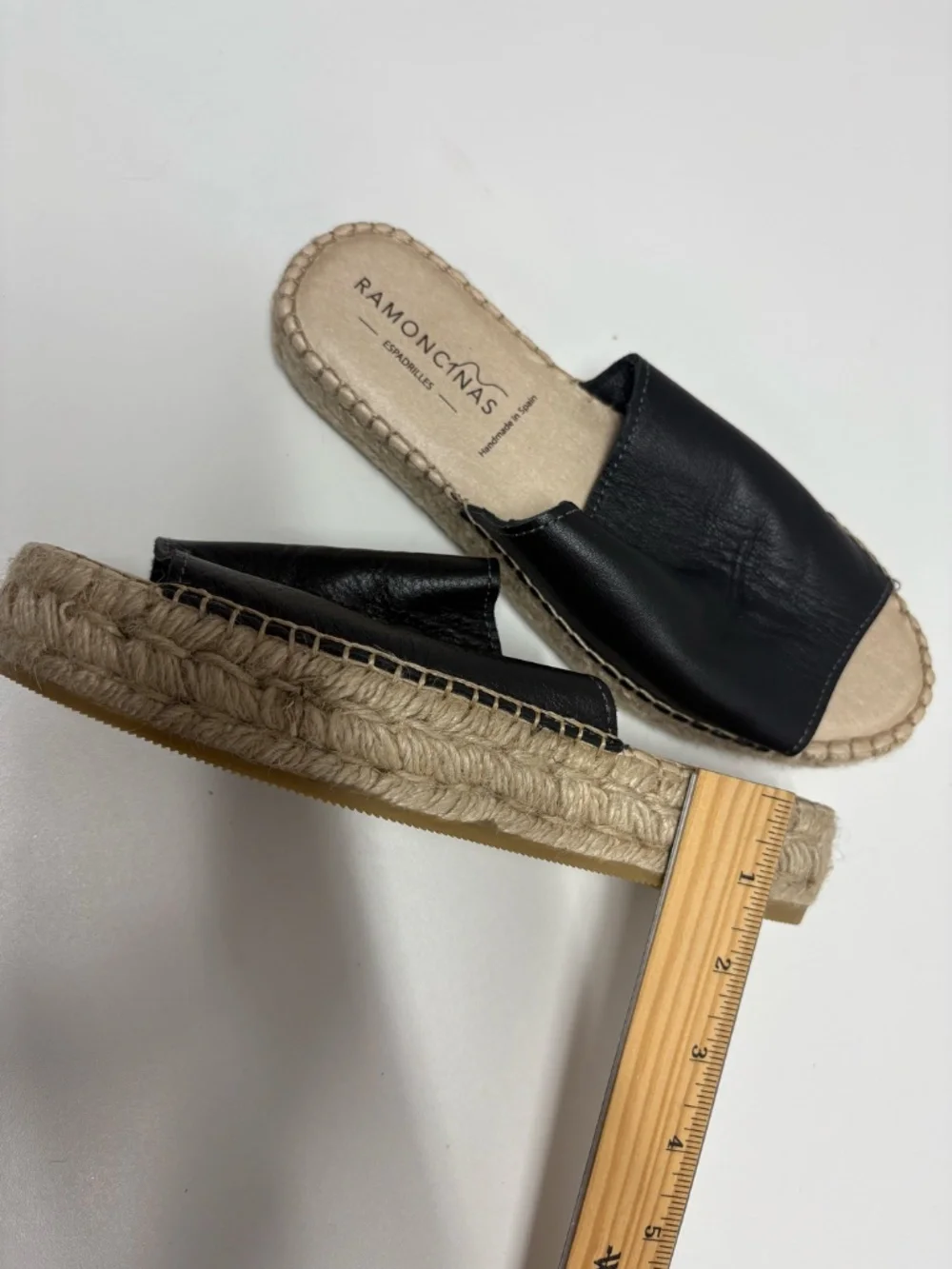 Ramoncinas Platform Leather Black Flat‎ Espadrilles - Size 38 (7.5 US) - NEW